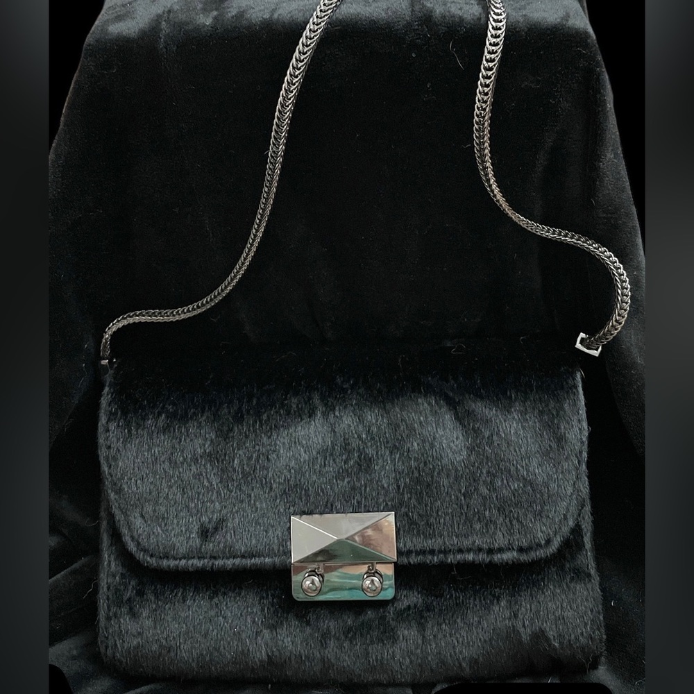 Black faux fur crossbody purse